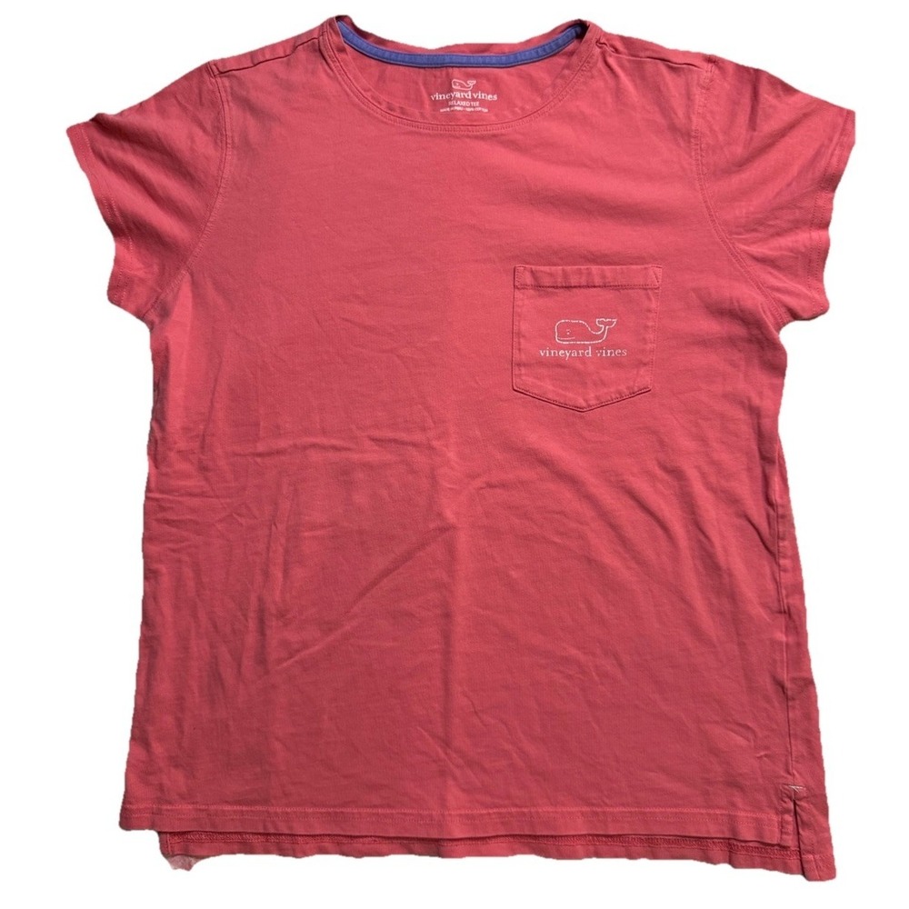 Vineyard Vines Women SS Graphic Pocket Crew Relaxed Tee T-Shirt Whale EUC